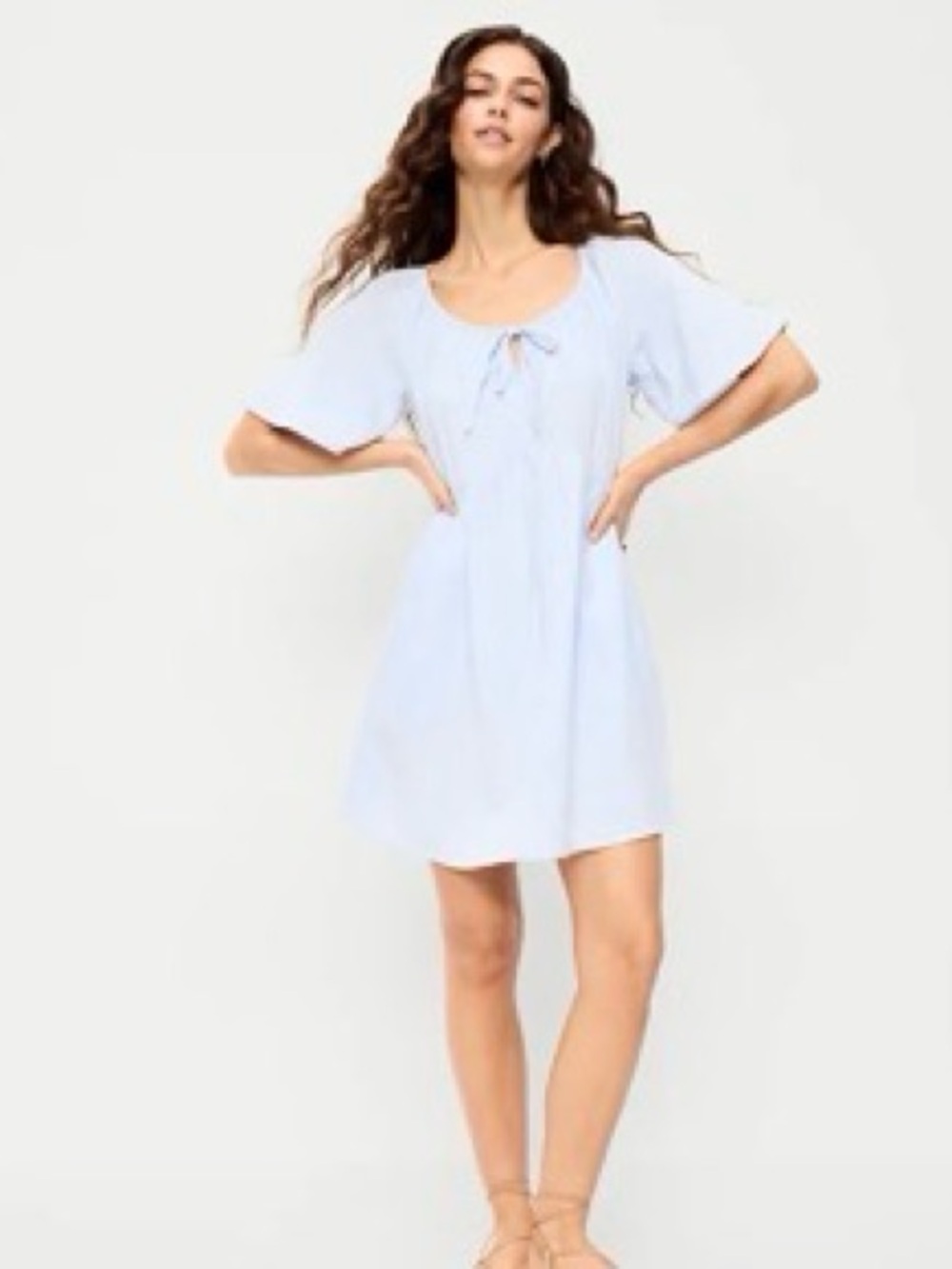 NWT Old Navy Crinkle Gauze Flutter Sleeve Swing Dress Size LP Sky Blue